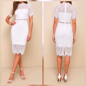 Lulus XL Remarkable White Sheer Lace Short Sleeve Mini Dress, Size XL